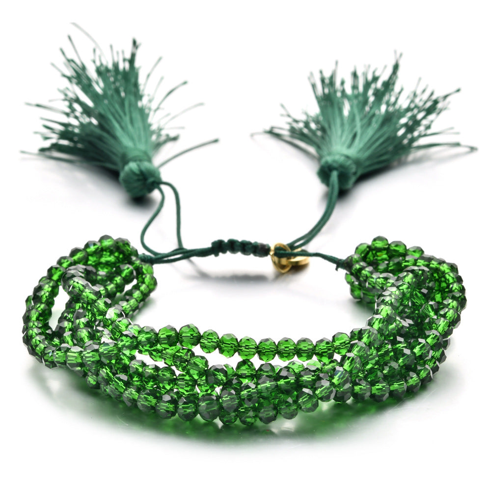 Wholesale Crystal Beads Engraved Agate Tassel Braided Bracelet Colorful